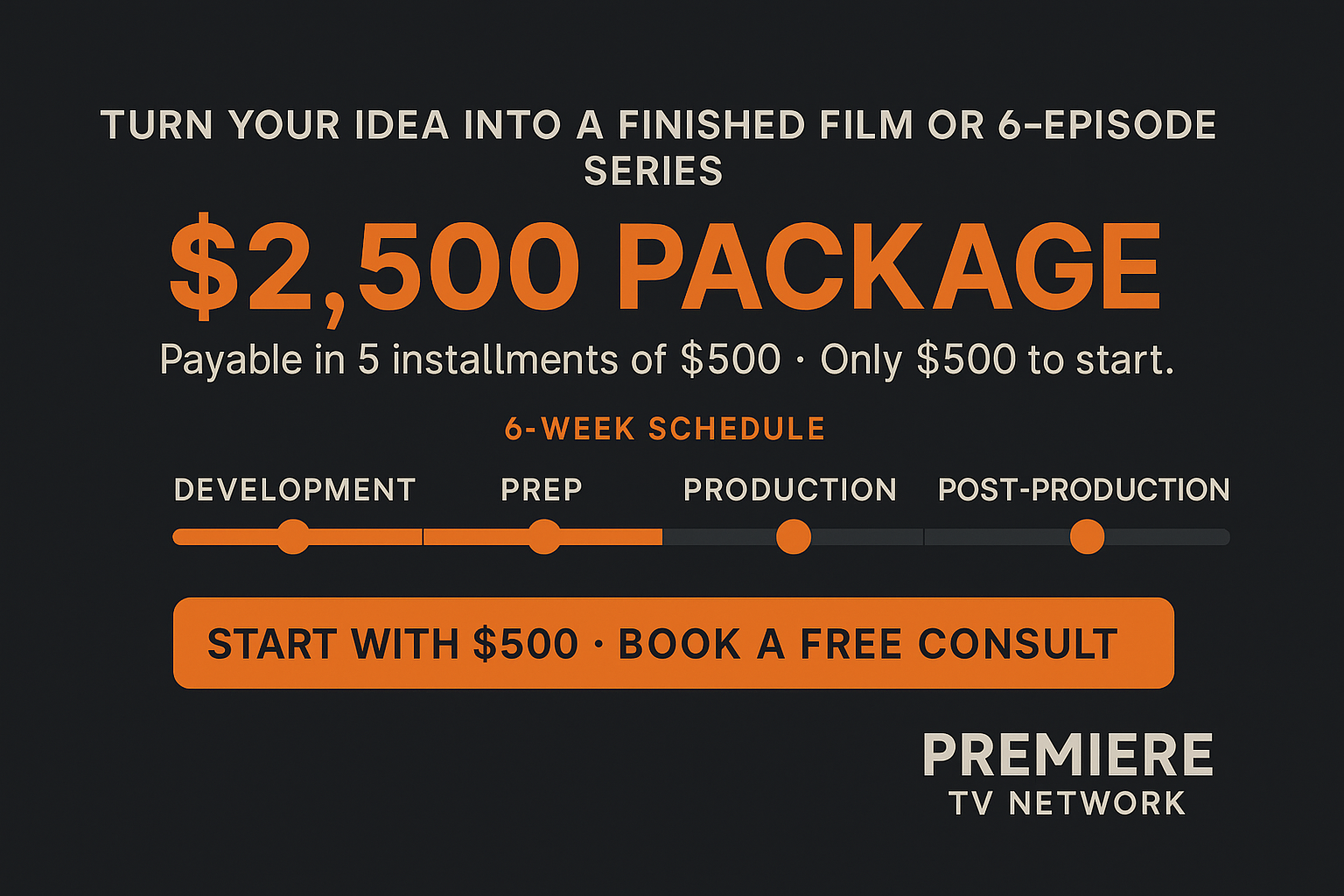 Premiere TV Network Production Service — $2,500, start with $500